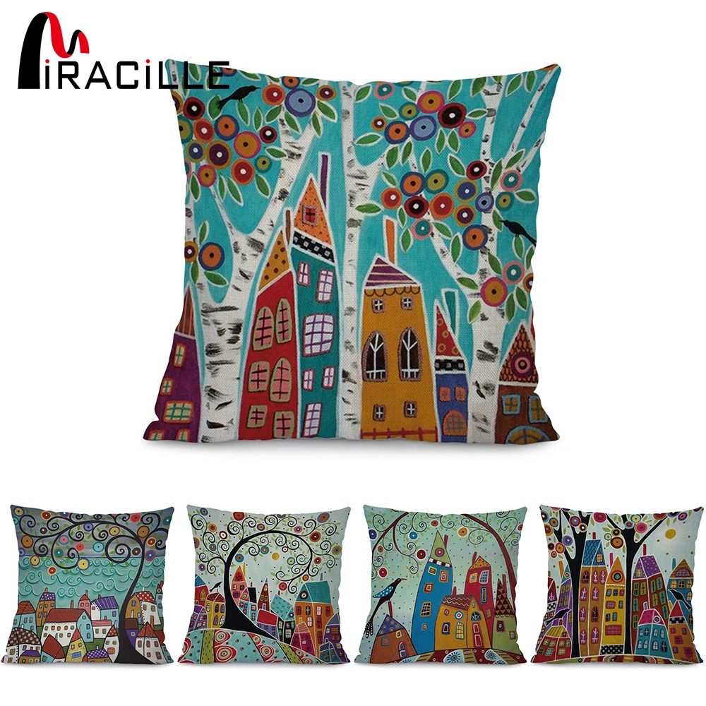 Miracille Square 18 &quotабстрактные строительные и дерево печатные Мультяшные диванные