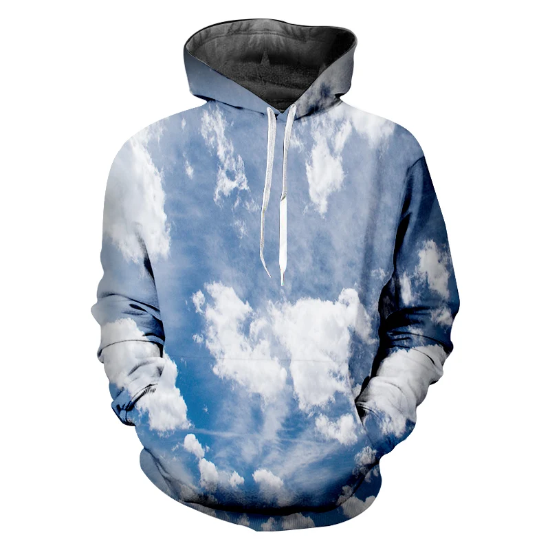 

Unisex Casual Brand Clothing Man High Quality Polyester Hoodies 3D Full Printed Blue Sky And White Clouds Men's Hipster Pullover
