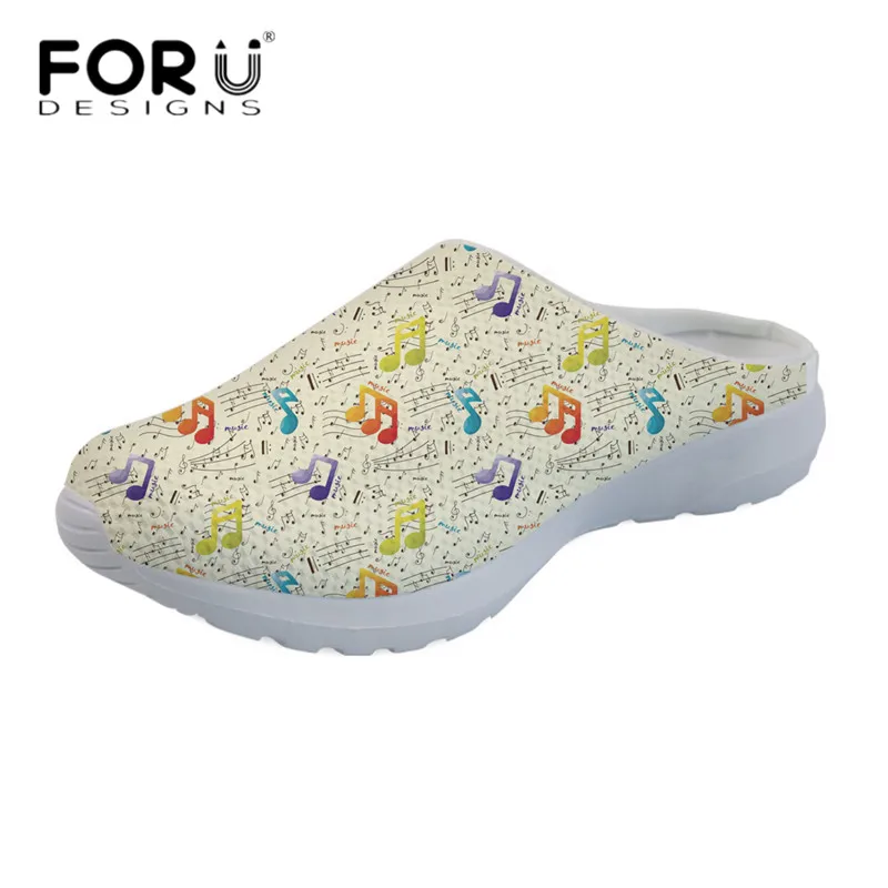 

FORUDESIGNS Outside Slip-on Sandals Colorful Music Notes Pattern Casual Women Breathable Mesh Summer Flats Slippers Ladies Shoes