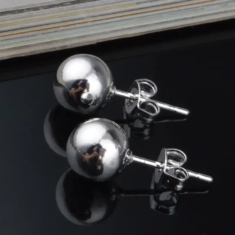 2017 Бесплатная доставка изделия действительно 925 серебряный шар простые серьги контракт круглый жемчуг серебряные серьги 4 мм