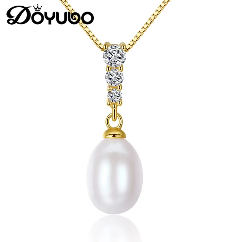 DOYUBO Antique Gold Color Sterling Silver Water Drop Pearl Pendant Necklace For Lady Real Freshwater Charms Jewelry VA249 | Украшения и