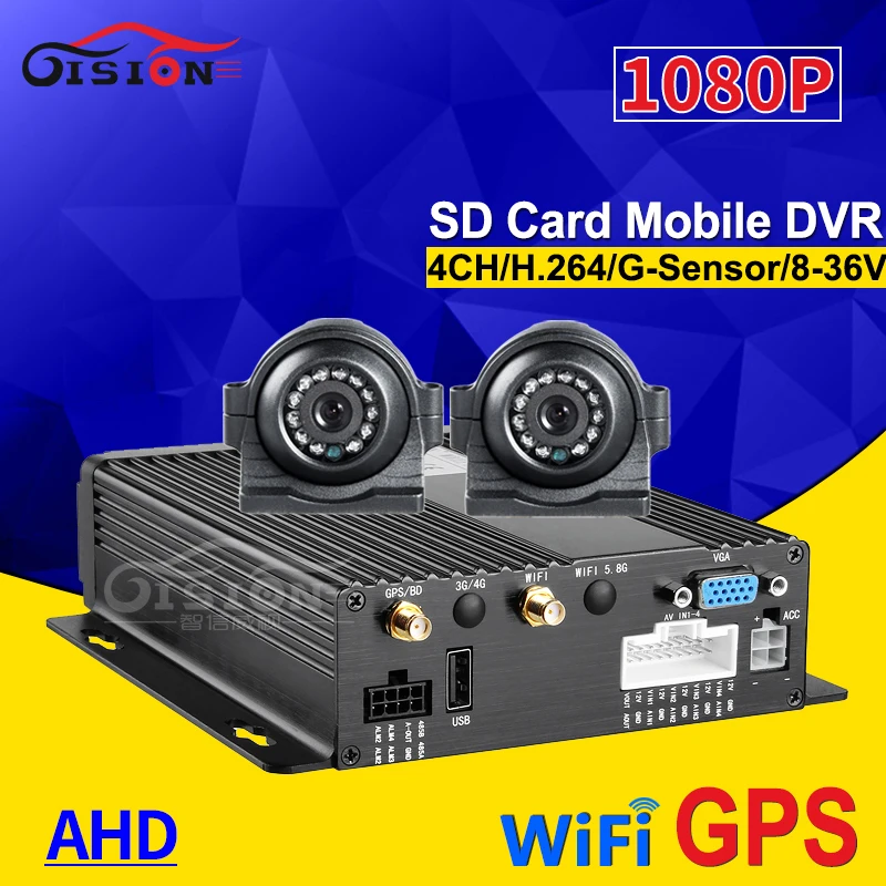 

4CH 1080P SD Card Wifi GPS Vehicle Mobile Dvr For Security System +2Pcs Front Side View Night Vision Waterproof Camera