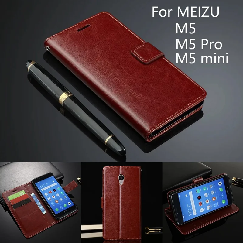 Кожаный бумажник для телефона чехол Meizu M5 откидная крышка Pro ультратонкий