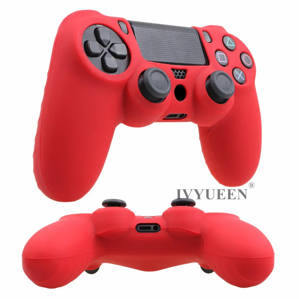 Мягкий силиконовый резиновый чехол IVYUEEN для sony playstation Dualshock 4 PS4 DS4 Pro, тонкий контроллер, кожный чехол+ 2 ручки для большого пальца