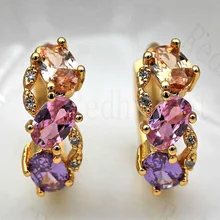 Роскошные серьги «Радуга» для Для женщин золотое покрытие малышек богемский разноцветный циркониевые серьги-кольца Мода ювелирные изделия для вечерние свадебные Юбилей