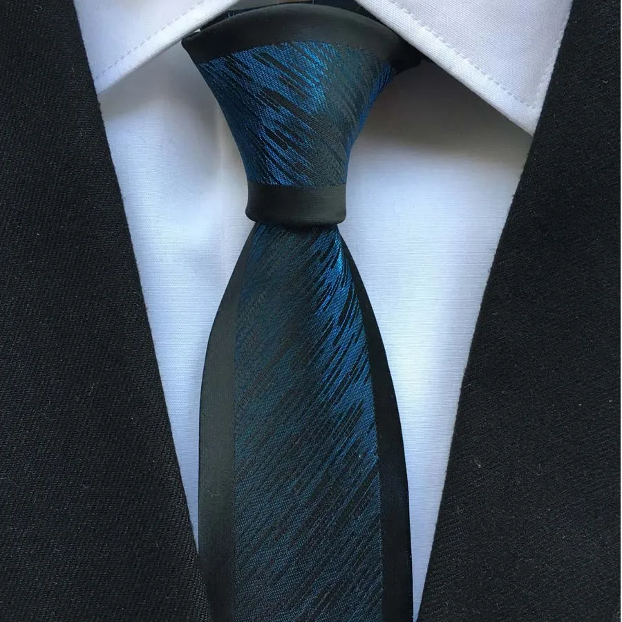 Popular Fashion Men Skinny Neckties Black Border with Shinny Blue