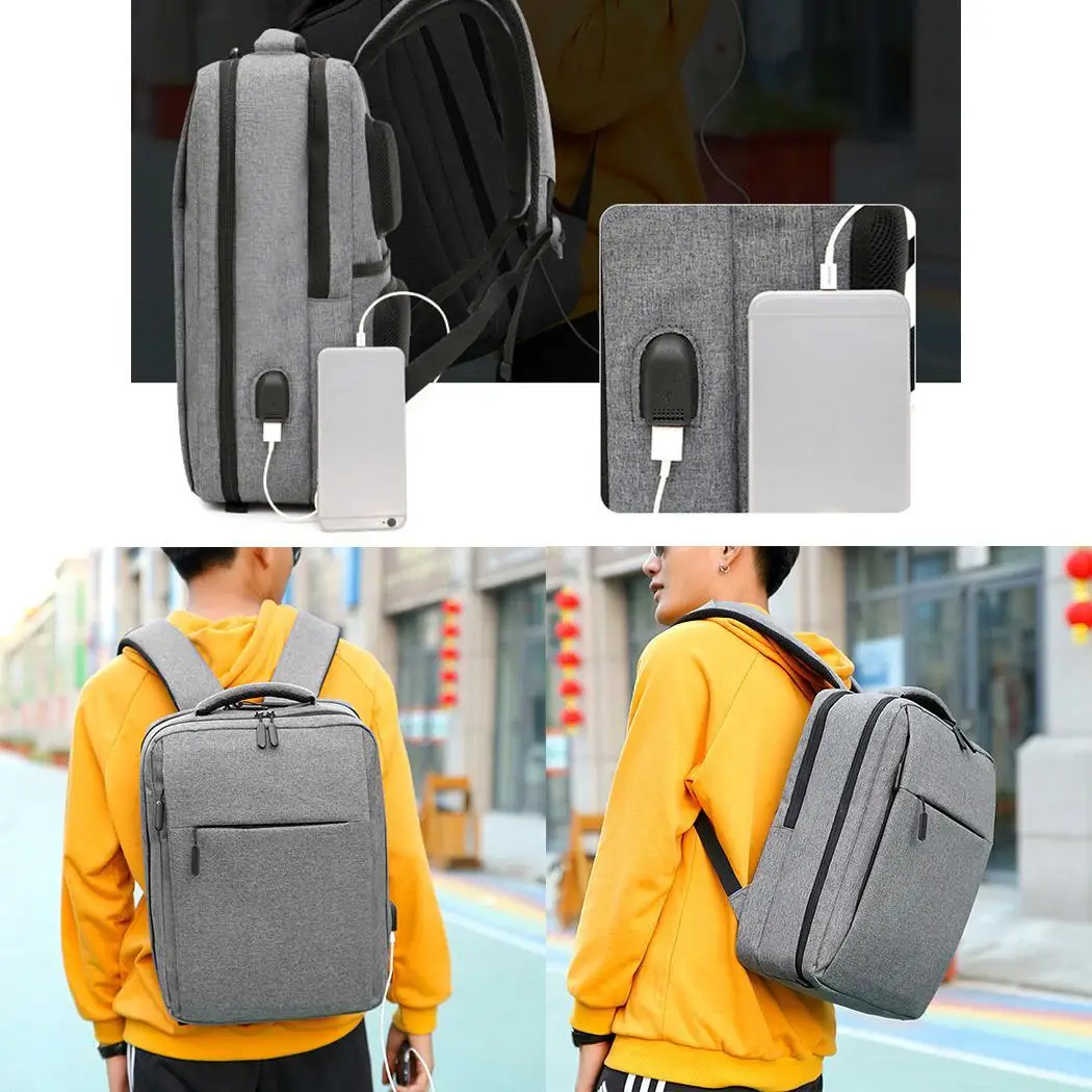 

Men Casual Multi Pockets Adjustable Strap Zipper Closure Square Ablout 20L 2 Backpack Solid Bag Polyester