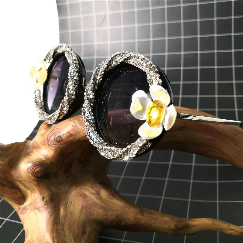 Новые модные круглые цветочные солнцезащитные очки- Роскошные жемчужные солнцезащитные очки с бриллиантами женские солнцезащитные очки ручной работы с коробкой FML