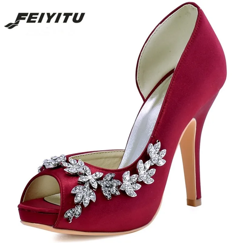 

Feiyitu Women Platform High Heels Bridal Wedding Shoes Ivory White Rhinestones Peep toe Bride Bridesmaids Prom Pumps Navy Blue