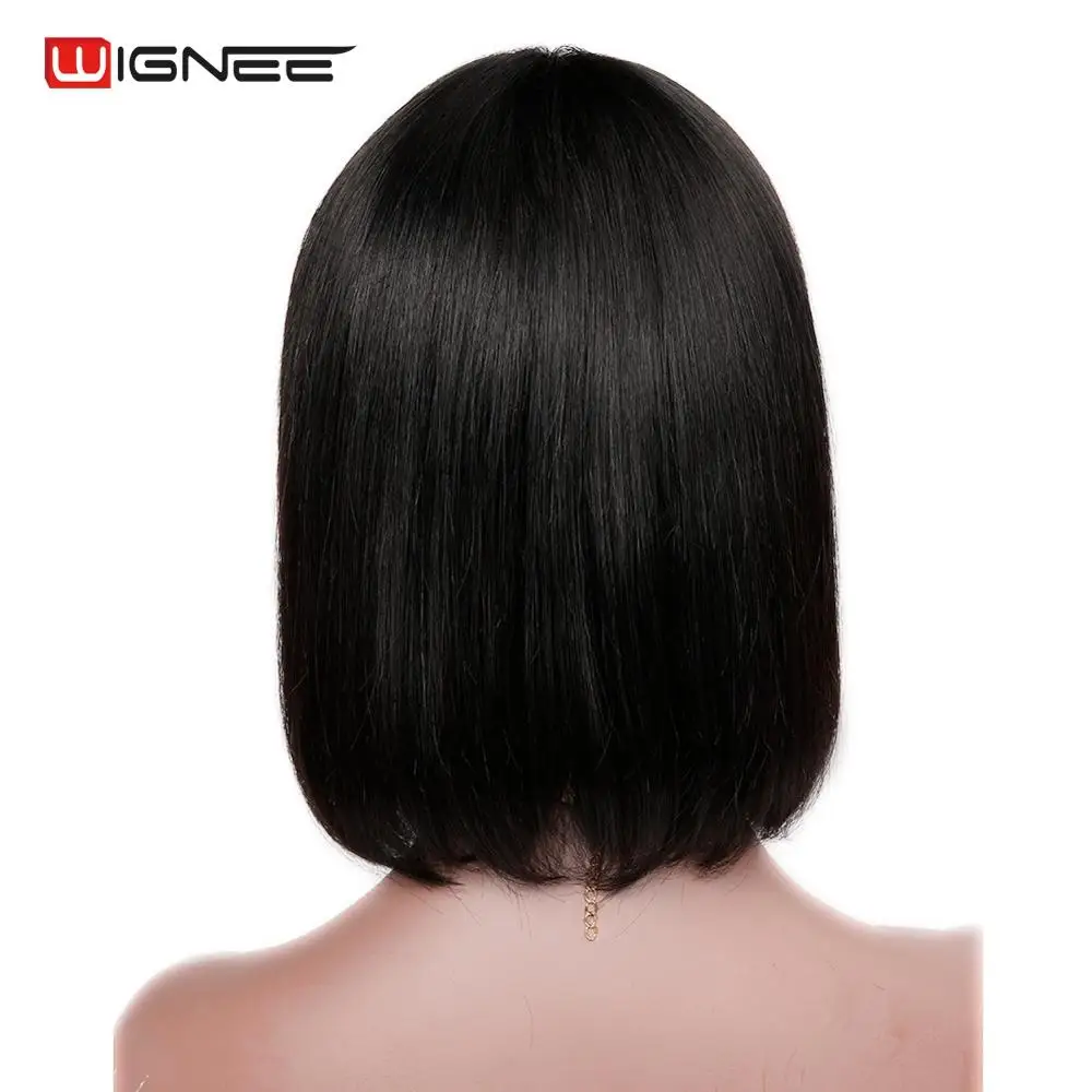 Wignee Short Straight Bob Human Hair Wigs With Free Bangs For Black Women 150% High Density Brazilian Hair Short Bob Human Wigs