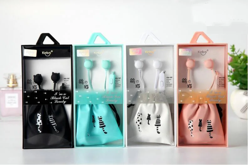 Cute Cat Earphones for Girl 3.5mm in-ear Stereo with Mic Earphones  for Phone Kid for iPhone 6 Xiaomi Samsung huawei MP3 MP4