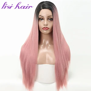 LISI волосы длинные прямые синтетические передние кружева парик для черных женщин волос 26 дюймов черный золотой голубой розовый 4 цвета африканская Америка - Цвет: Pink