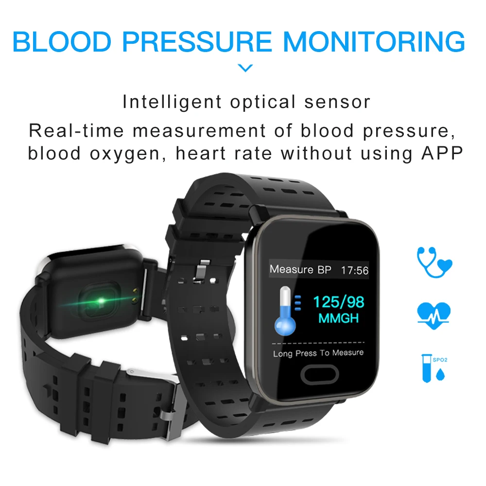 Billige Fabrik A6 Smart Uhr Herz Monitor Sport Fitness Tracker Blutdruck Anruf Erinnerung Männer Uhr für iOS Android Geschenk