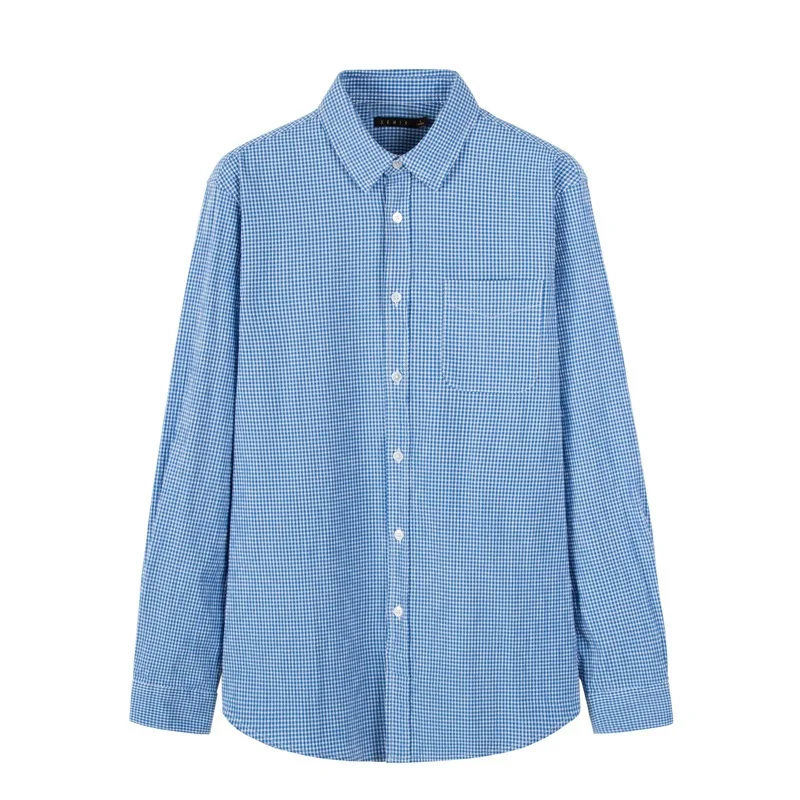 SEMIR мужские рубашки с длинным рукавом в клетку новая хлопковая Мужская Осенняя Студенческая Гонконгская стильная ретро шикарная рубашка - Цвет: White and blue tones