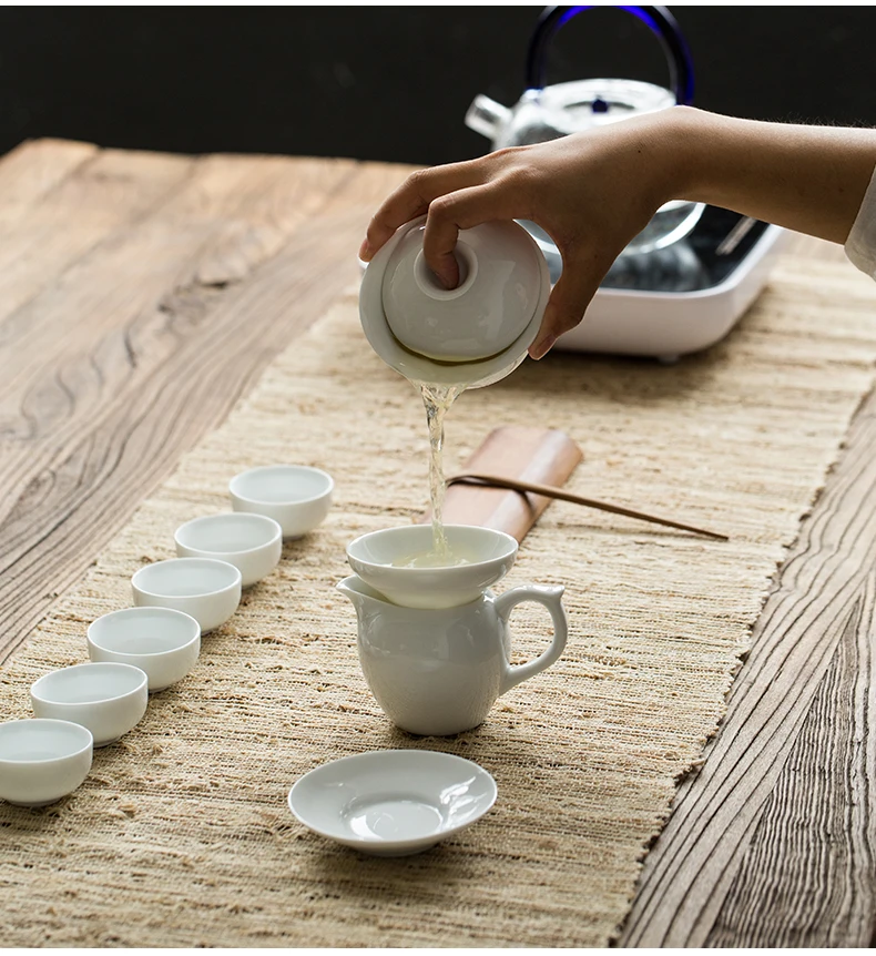 Чисто белый фарфоровый чайный набор кунг-фу китайский бытовой сухой чайный поднос офисный простой керамический чайник чашка чая, кружка