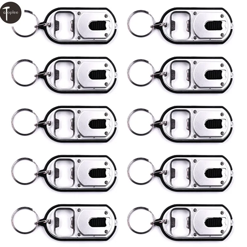 

10pcs 3-in-1 Beer Bottle Opener With LED Light Bar Key Chain Keyring Keychain Camping Hiking Home Kitchen Tool