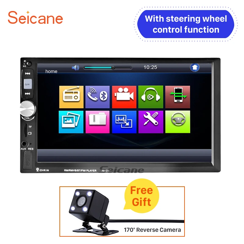 

Seicane 2 Din Universal Radio Bluetooth Car Stereo with USB TF Card Remote HD Video MP5 HD TV Player with Rearview camera free