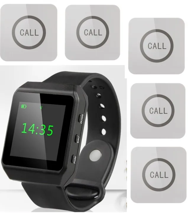 Free shipping!! Waiter/nurse call pager wireless paging caller 5pcs waterproof button+1pc Mirco USB wrist/watch | Компьютеры и офис