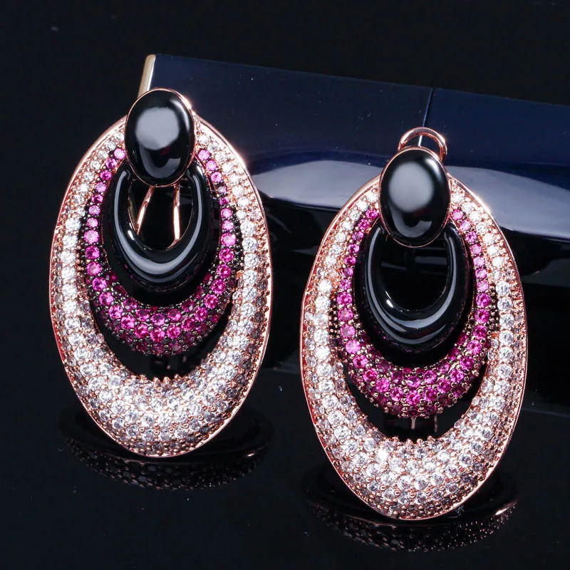 

Dazz Luxury Unique Nigerian Big Dangle Earrings Round Zircon Copper Jewelry Party Wedding Indian Bride Women Earring Accessories
