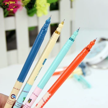 

12pcs / lot Bear-shaped pen Gel Ink pen Korean students cute pen 0.35 Black crystal blue School Supplies Office Stationary Pens