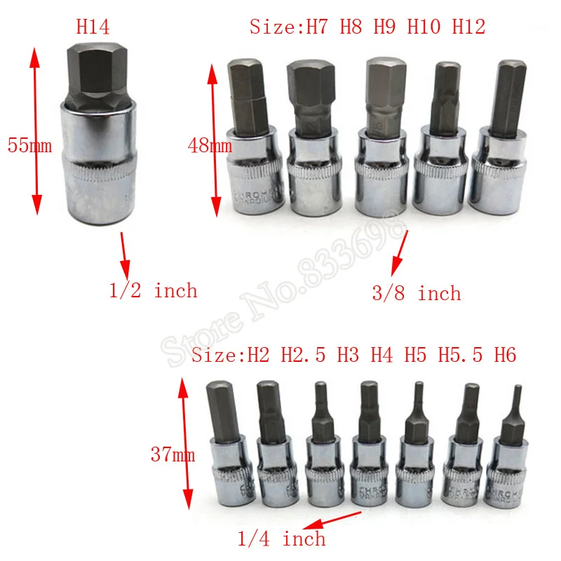 3//8-Inch Drive Bit Socket H4 S2 Steel 48mm Length 2 Pcs