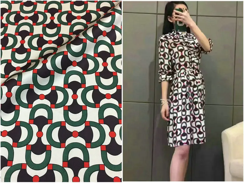 Шелковое шелковое платье cheongsam с геометрическим принтом большой ширины толщина 19