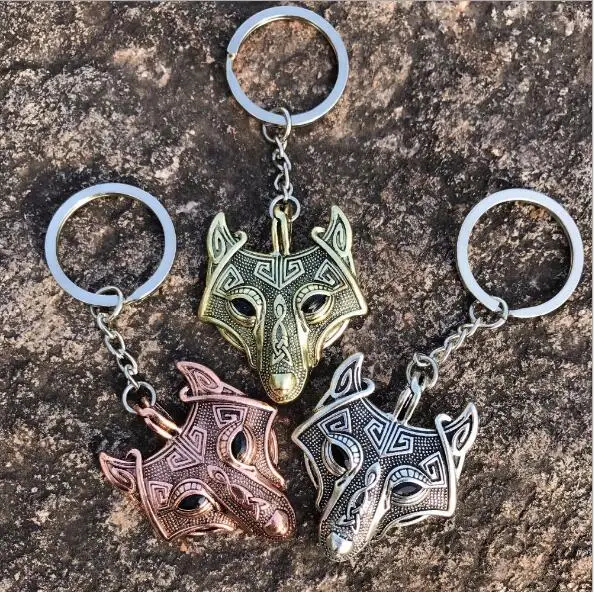 

Nordic Virgin Wolf head Pendant Keychain Viking Punk Keyring for Men Women