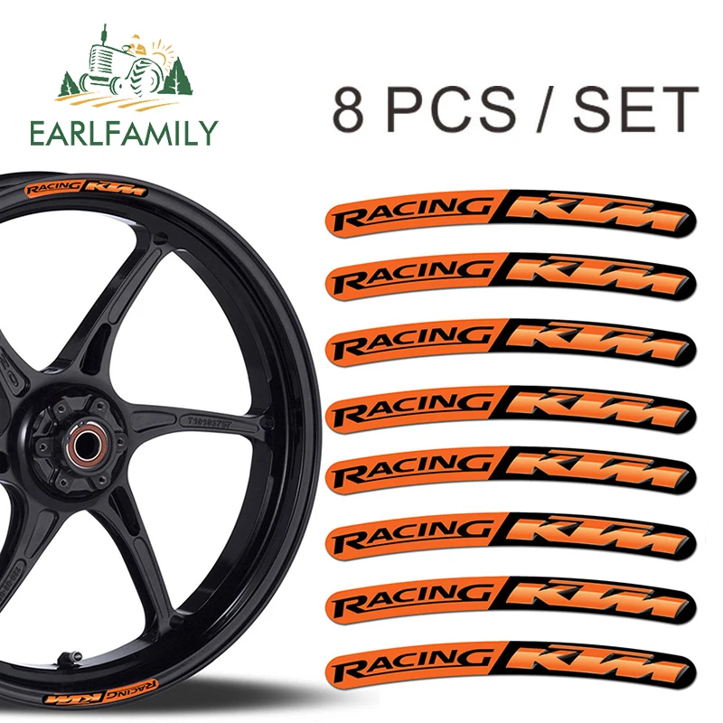 

EARLFAMILY 13cm x 1.3cm 8x for KTM Racing Rim Stickers Wheel Stripes Set Car Motorbike Motorcycle Moto GP R48 Car Styling
