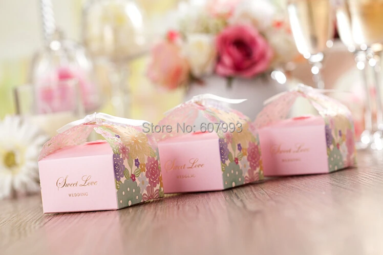 

Laser cut wedding party favor candy Box with ribbon, marriage engagement sweets dragee gifts bag chocolate package, 50PCS