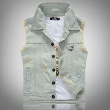 Модный мужской джинсовый жилет винтажный джинсовый жилет без рукавов мужская Ковбойская рваная тонкая мужская одежда