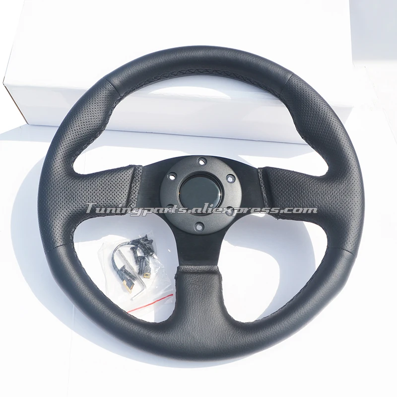13 inch Pin Hole Leather Steering Wheel 330mm Flat Universal Game