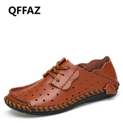 QFFAZ новый Оксфорд Мягкая Разделение мужская кожаная обувь на шнуровке Мокасины Дышащая обувь на плоской подошве высокое качество