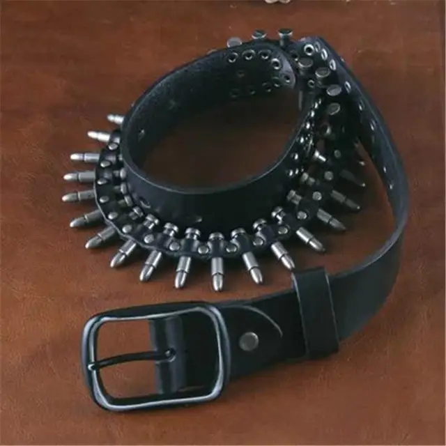 Genuine Leather Men Belt Rivet Bullet Belts For Men Punk Rock Belt Army Equipment Style High