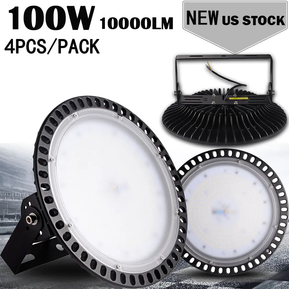 4 шт Ultraslim 110 V 100 W НЛО светодиодный высокий свет залива Завод Промышленных склад коммерческих освещения IP65 холодный белый лампы для