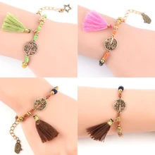 1 шт. ручной работы этнические красочные бусины с кисточками Дерево Подвески Браслет богемные женские браслеты ювелирные изделия Pulsera E2486/E2495/E2496