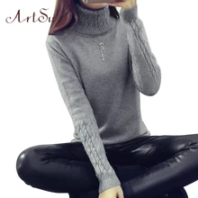 ArtSu 2018 Women Casual White Sweaters And Pullovers Winter Turtleneck Long Sleeve Knitted Pink Sweater Twisted Slim Wool Jumper