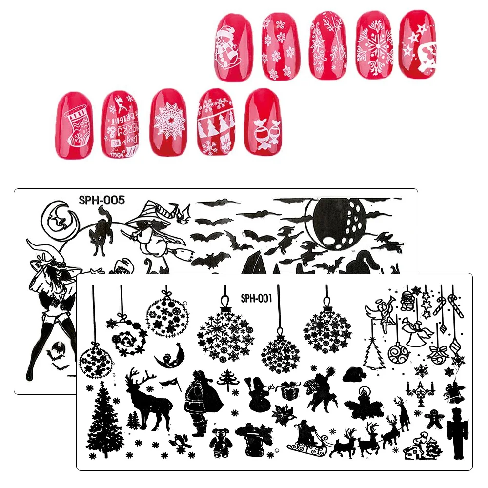 

1PC Halloween Christmas Nail Stencils Stamping Tools Emoji Lace Steel Templates Nail Art Polish Decor Plate Manicure Decoration