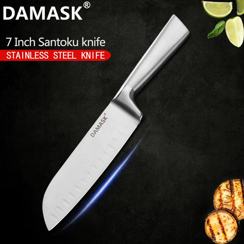 Дамасский Европейский набор кухонных ножей, фруктовый нож Santoku для нарезки хлеба, набор ножей из нержавеющей стали, острый нож для мяса - Цвет: 7 Santoku