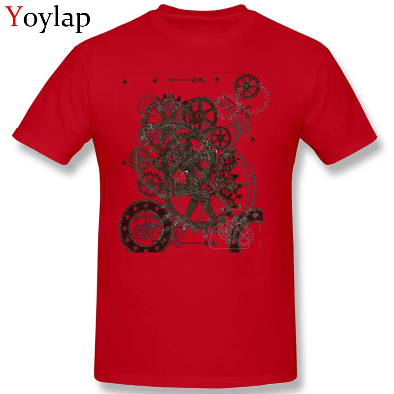 Prevalent Group T-Shirt O Neck 100% Cotton Steampunk Clockwork Male Tops Shirt Short Sleeve Summer/Fall Group Tee Shirt red