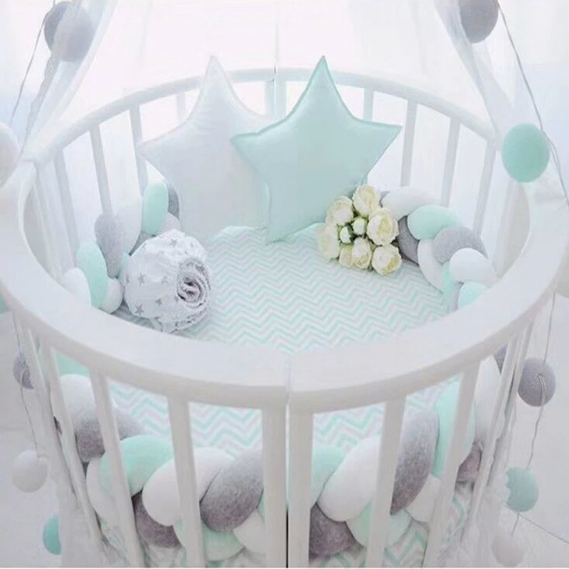 Детская кровать бампер узел дизайн чистый цвет ткачество плюшевые Детские Кроватки Pad Protector для новорожденных Детская комната украшения 200