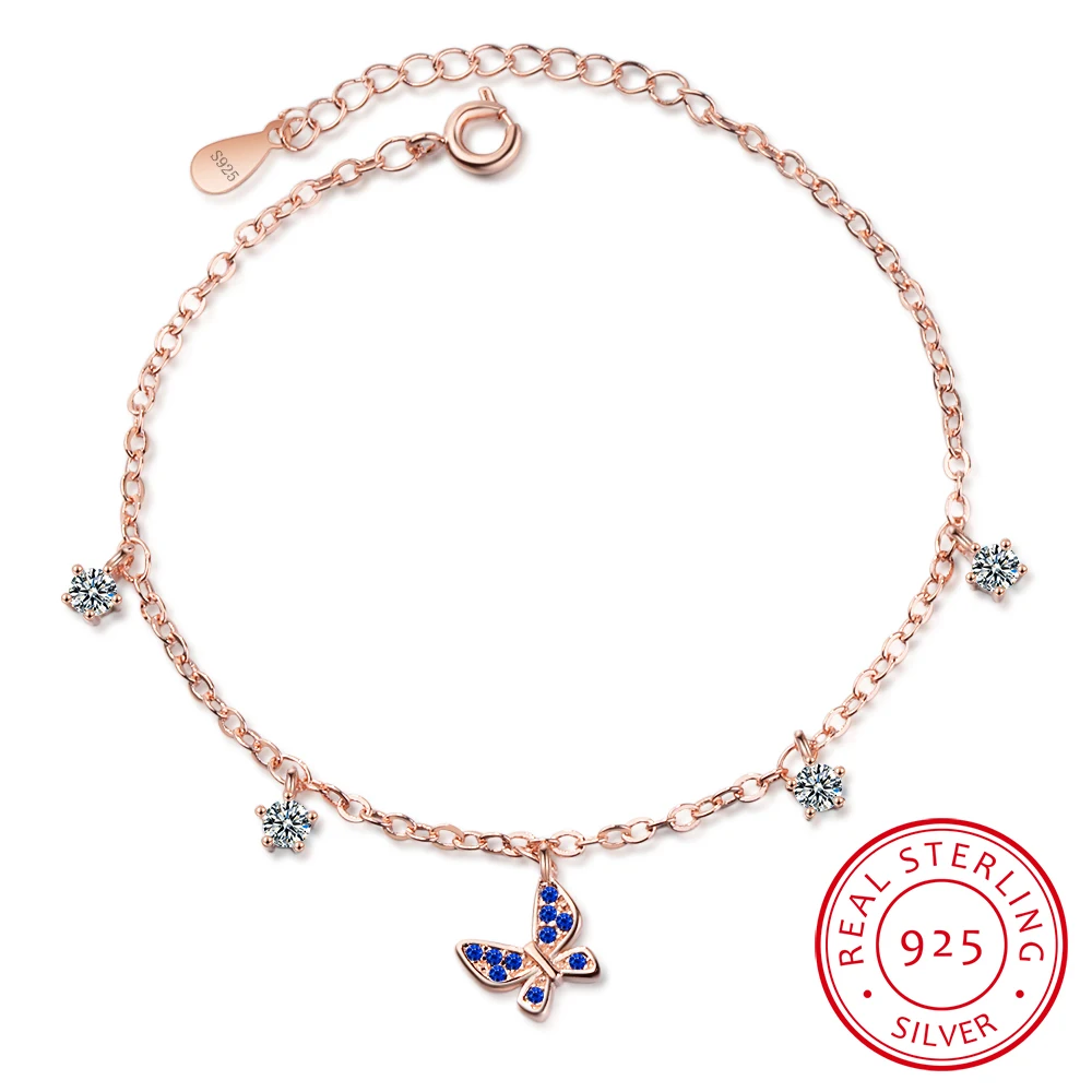 

Authentic 100% 925 Sterling Silver Bracelet Silver Butterfly Bracelets Link Chain Cz Crystal Women Friends Jewelry Bangles 2019