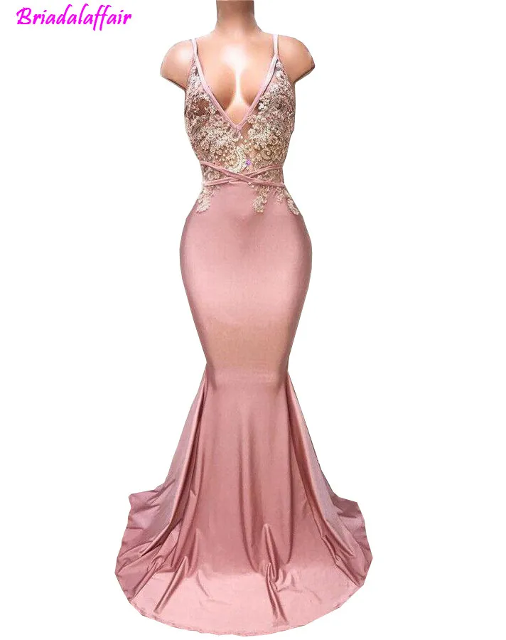 Сексуальное с открытой спиной пыльно-розовое Новое русалка спагетти аппликация бисер длинный шлейф Вечерние платья на заказ вечерние платья