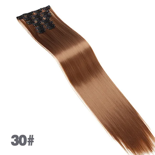 AOSIWIG, 6 шт., длинные, 24 дюйма, стрижка, настоящие, толстые, на всю голову, на заколках, для наращивания волос, натуральные синтетические волосы для женщин - Цвет: 30
