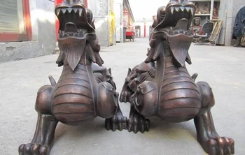 

Chinese Regius Palace Bronze Evil spirits Door beast Foo Dog Lion kylin Pair