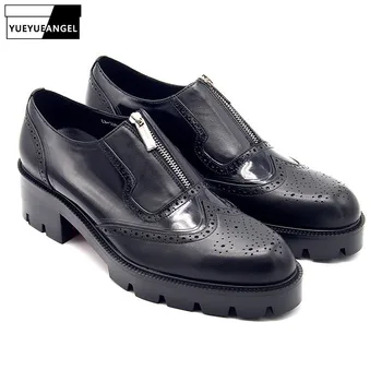 

2019 Casual Genuine Leather Footwear Designer Zip Wing Tip Brogue Shoes Business Height Increasing Platform Formal Shoes Male