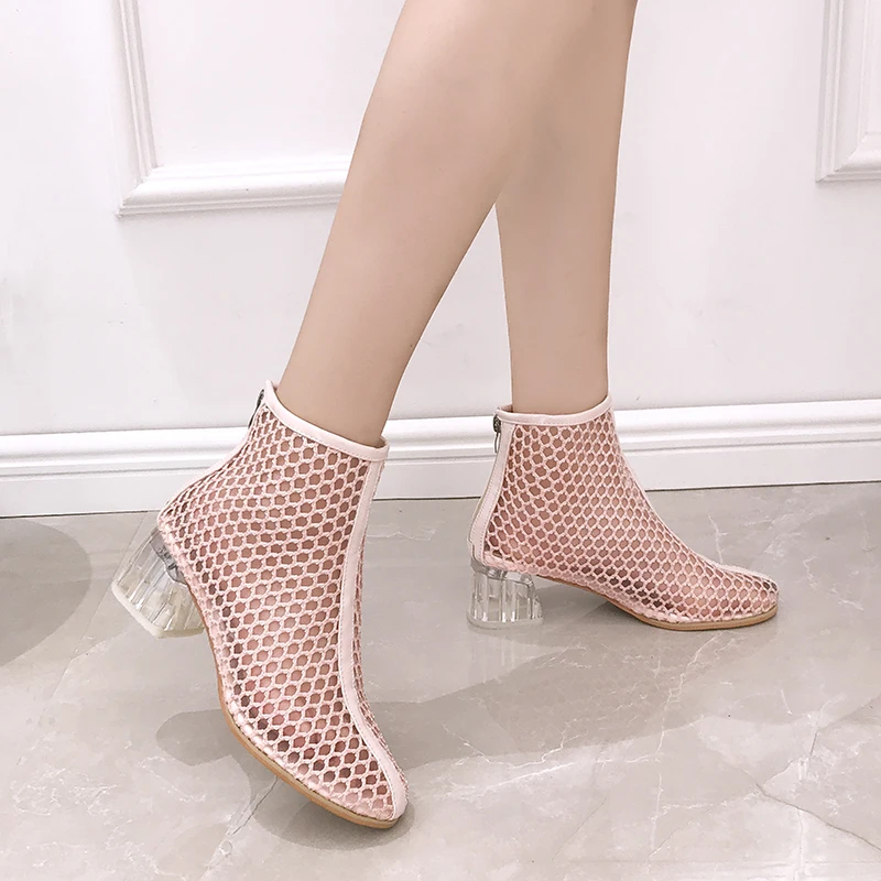 

Summer Fashion Womens Ankle Boots Mesh Shoes 2019 NEW Sexy High Heels Lady Platform Pumps Lace Up Shoe size 35-39 Women's Boots