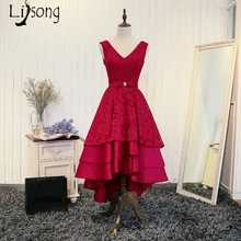 Hilow borgoña Una Línea de Vestido de Noche Alto-Bajo de Noche de Las Mujeres Vestido Formal Sin Tirantes Personalizada Moderna de Noche Corto Un Vestido de línea