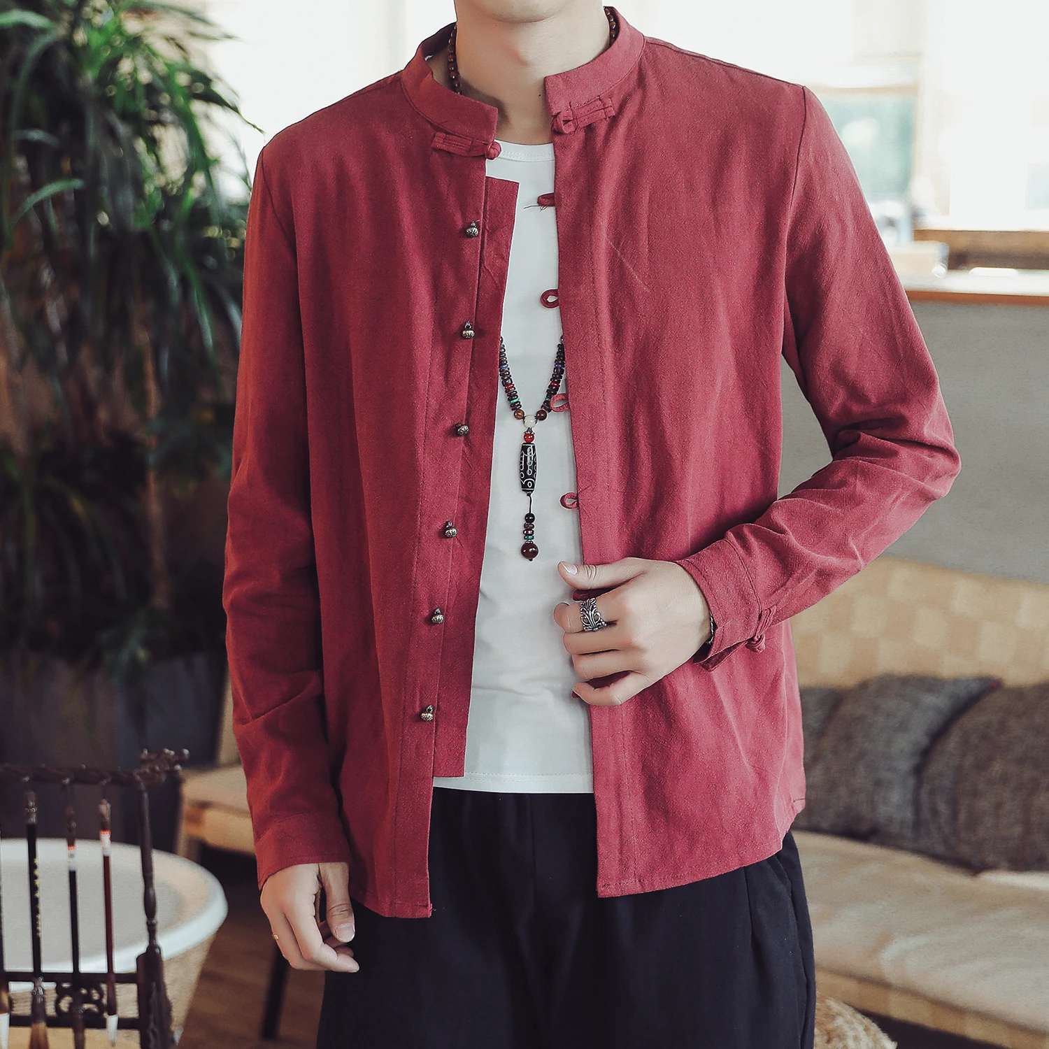 

Men Cotton Linen Casual Long Sleeve Shirts Male Embroidered Loose Shirt Style Jacket Kung Fu Clothes Plus Size M-5XL