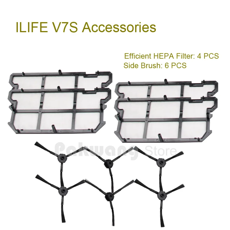 ФОТО ILIFE V7S Efficient HEPA Filter 4 pcs and Side brush 6 pcs of Original ILIFE V7S Robot Vacuum Cleaner Spare parts