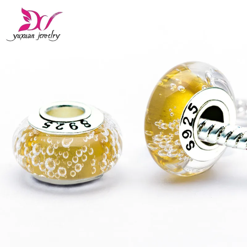 Žlutá bublina Murano Charm Fits náramky Originální 925 Euro Stříbrné Skleněné Korálky Diy Šperky cuentas y abalorios cristal